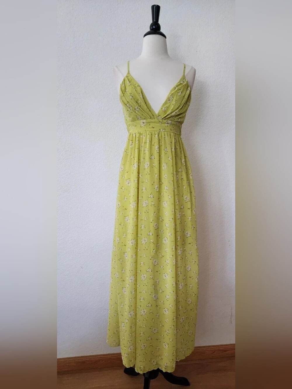 Yellow Floral Maxi Dress with V-Neck